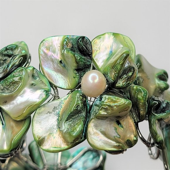 Green Pearl Adjustable Cuff Bangle Bracelet- NEW - Picture 11 of 13